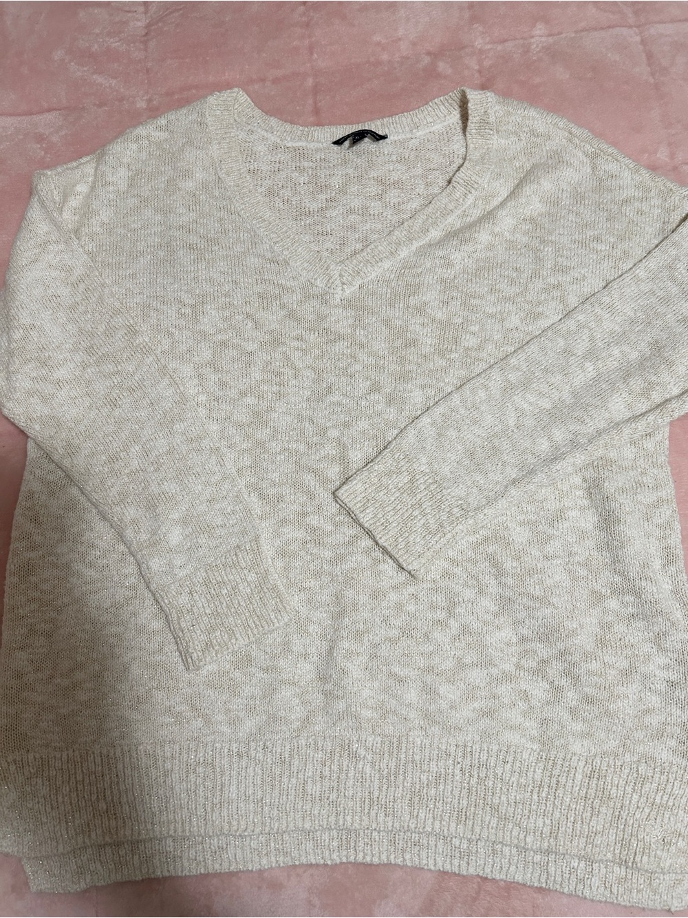 American Eagle Outfitters Cream metallic V-Neck Women's Sweater